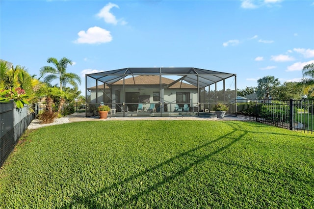 12830 24th Street Cir E, Parrish, FL 34219 - rear view of house featuring a ceiling fan, a patio area, and a lanai