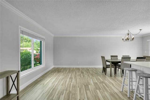 3721 Casaba Loop, Valrico, FL 33596 - unfurnished dining area featuring ornamental molding, light wood-style flooring, a textured ceiling, and a chandelier