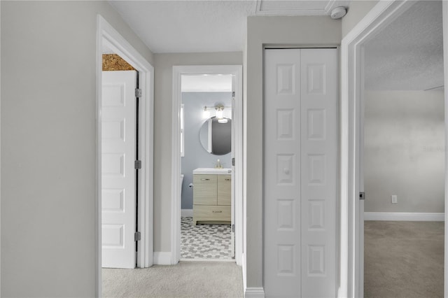 3721 Casaba Loop, Valrico, FL 33596 - hall with carpet flooring and a textured ceiling