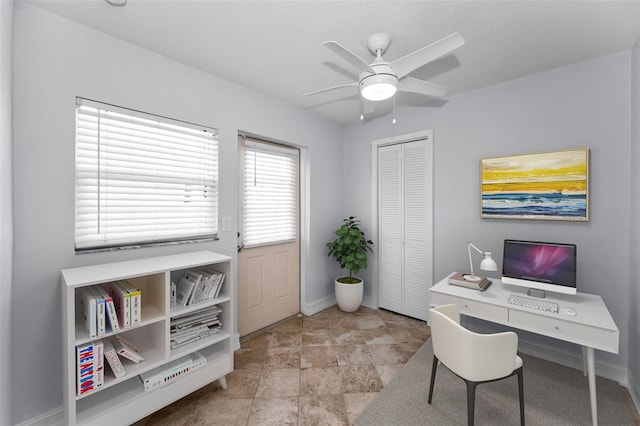 4849 Floramar Ter, New Port Richey, FL 34652 - office with a ceiling fan and stone finish floors