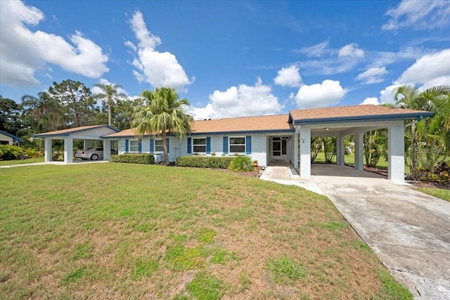 511 Foxglove Cir Unit B, Sun City Center, FL 33573 - single story home with an attached carport, driveway, and a front lawn