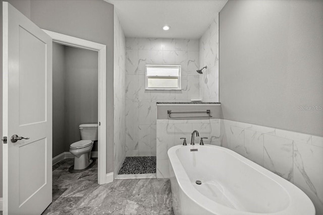 5352 W Corral Pl, Beverly Hills, FL 34465 - full bath featuring a soaking tub, a marble finish shower, and marble look tiles