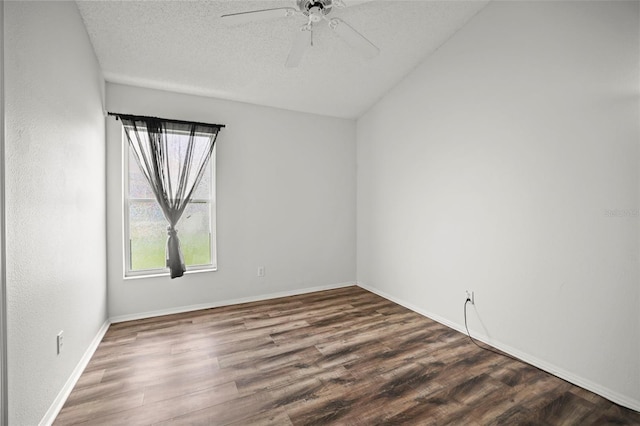 4948 Ridgemoor Cir, Palm Harbor, FL 34685 - unfurnished room featuring wood finished floors, ceiling fan, a textured ceiling, and lofted ceiling