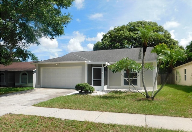 2114 Intervista Ln, Valrico, FL 33594 - ranch-style home with a garage, a front yard, stucco siding, concrete driveway, and roof with shingles