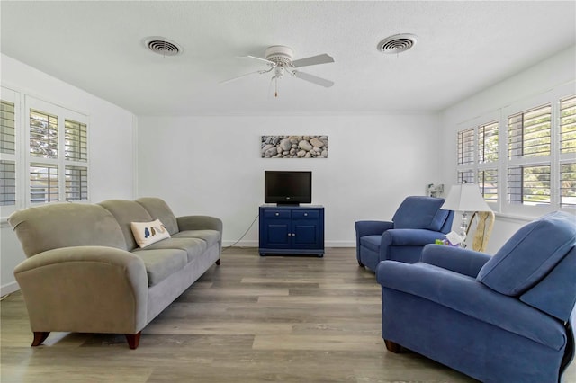 917 Pineview Ave, Clearwater, FL 33756 - living room with wood finished floors and a ceiling fan