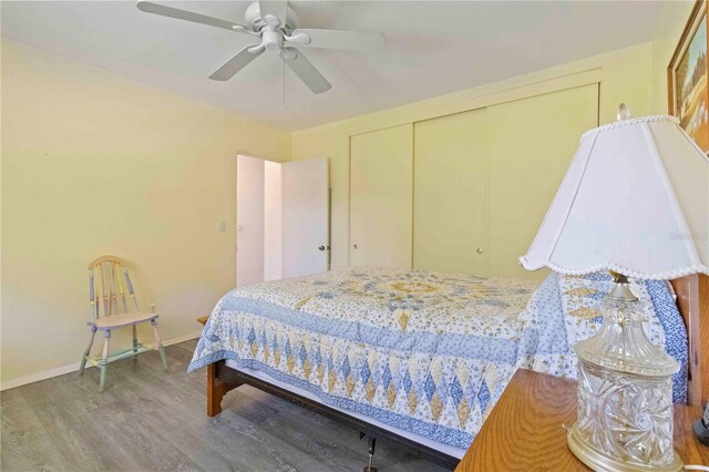 917 Pineview Ave, Clearwater, FL 33756 - bedroom featuring wood finished floors, a closet, and a ceiling fan