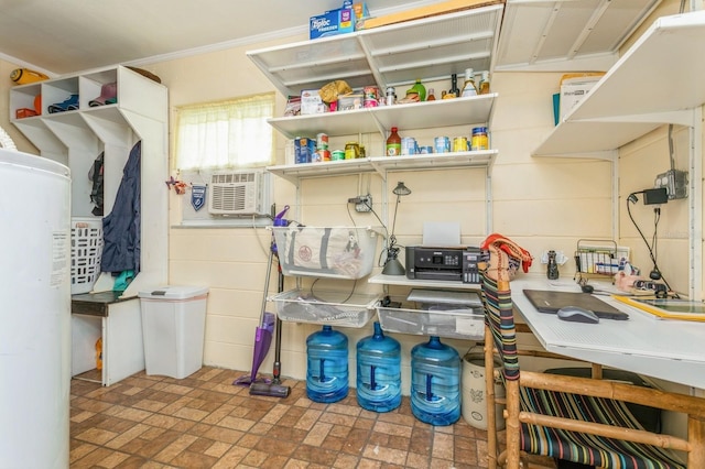 8014 27th Ave N, Saint Petersburg, FL 33710 - interior space with water heater, brick patterned flooring, and cooling unit