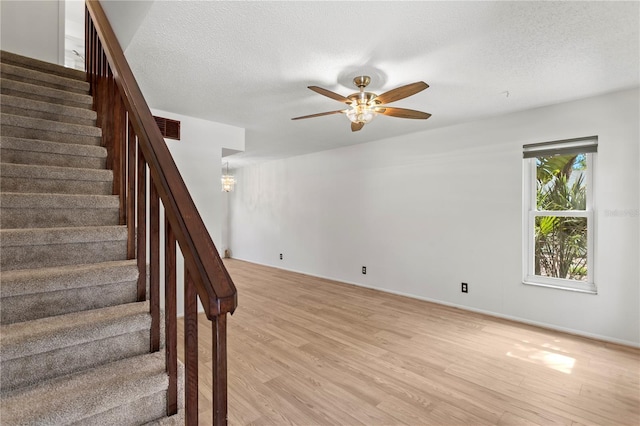 441 75th Ave N, Saint Petersburg, FL 33702 - staircase featuring wood finished floors, ceiling fan, and a textured ceiling