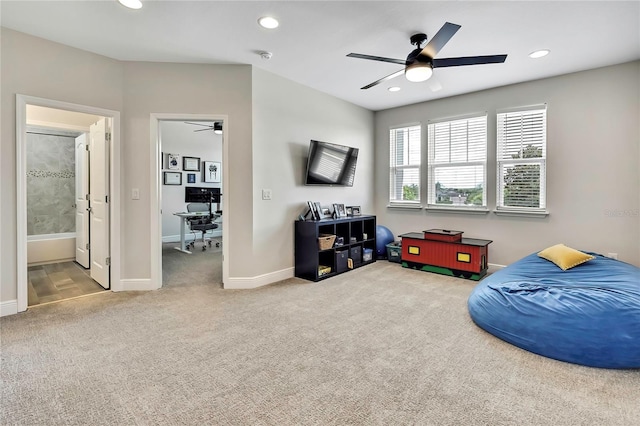 1669 Feather Grass Loop, Lutz, FL 33558 - living area with ceiling fan, carpet flooring, a desk, and recessed lighting