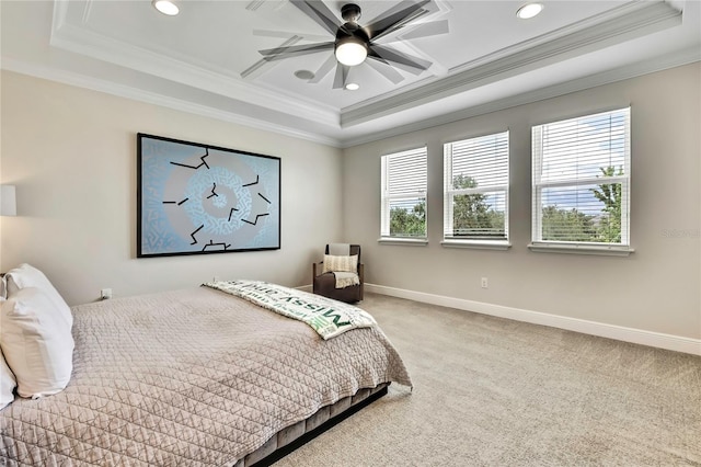 1669 Feather Grass Loop, Lutz, FL 33558 - bedroom with a tray ceiling, ornamental molding, carpet, recessed lighting, and a ceiling fan