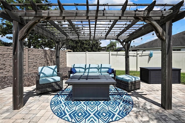1669 Feather Grass Loop, Lutz, FL 33558 - fenced backyard with a pergola, outdoor lounge area, and a patio