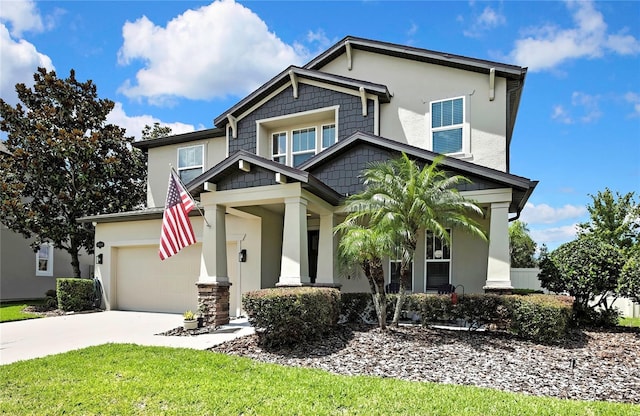 1669 Feather Grass Loop, Lutz, FL 33558 - craftsman house with concrete driveway, a garage, and stucco siding
