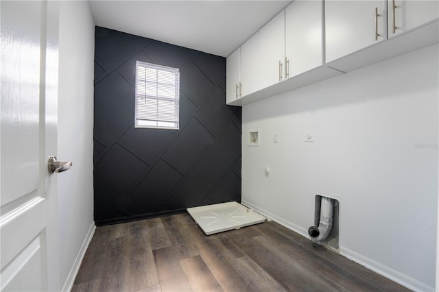 9110 Lantern Oak Way, Land O Lakes, FL 34638 - laundry area featuring hookup for an electric dryer, cabinet space, dark wood-style flooring, and washer hookup