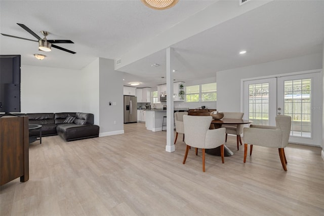 505 Broxburn Ave, Temple Terrace, FL 33617 - dining room featuring ceiling fan, light wood-type flooring, french doors, and recessed lighting