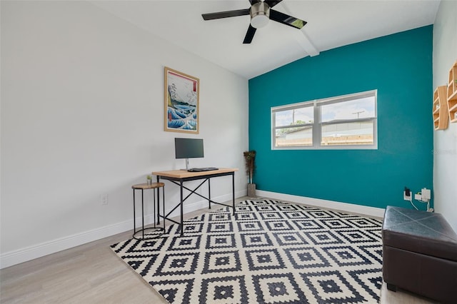 505 Broxburn Ave, Temple Terrace, FL 33617 - unfurnished office with ceiling fan, lofted ceiling, and wood finished floors