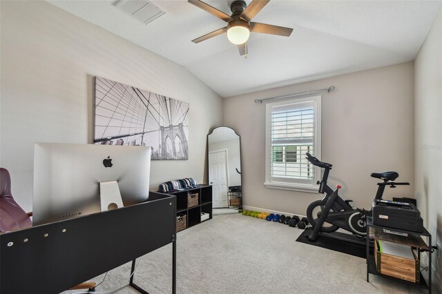 11519 Crowned Sparrow Ln, Tampa, FL 33626 - carpeted office space with lofted ceiling and a ceiling fan