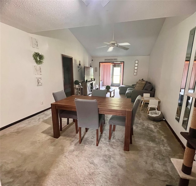 35140 Whispering Oaks Blvd, Dade City, FL 33523 - dining area with lofted ceiling, carpet flooring, and ceiling fan
