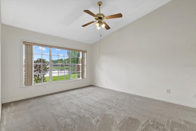 1741 Elk Spring Dr, Brandon, FL 33511 - carpeted spare room featuring lofted ceiling, a ceiling fan, and a water view