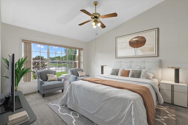 1741 Elk Spring Dr, Brandon, FL 33511 - bedroom featuring carpet floors, lofted ceiling, a water view, and a ceiling fan