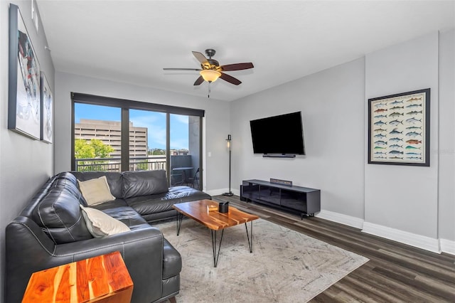 1108 N Franklin St Unit 602, Tampa, FL 33602 - living room featuring ceiling fan and dark wood-type flooring