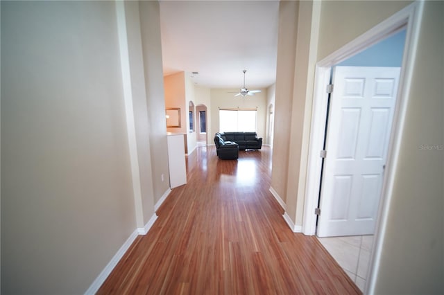 12721 Avelar Creek Dr, Riverview, FL 33578 - corridor featuring wood finished floors and arched walkways