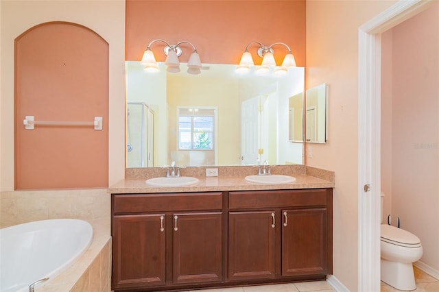 12721 Avelar Creek Dr, Riverview, FL 33578 - bathroom with double vanity, a bath, a shower stall, and tile patterned floors