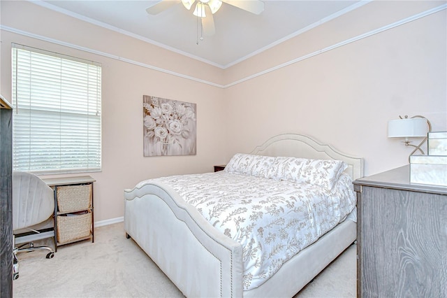 19307 Wind Dancer St, Lutz, FL 33558 - bedroom featuring light carpet, ornamental molding, and a ceiling fan