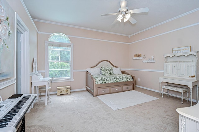 19307 Wind Dancer St, Lutz, FL 33558 - carpeted bedroom featuring ornamental molding and ceiling fan