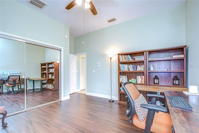 2504 Oak Landing Dr, Brandon, FL 33511 - office space featuring a ceiling fan and wood finished floors