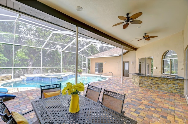 2504 Oak Landing Dr, Brandon, FL 33511 - view of pool with a patio, outdoor dining area, a lanai, and ceiling fan