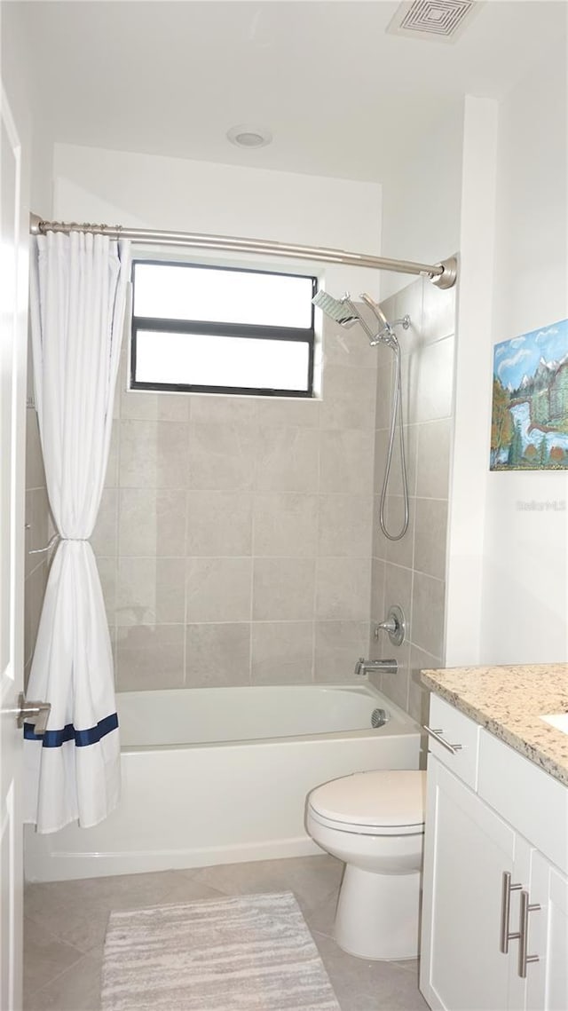 4957 Seafoam Trl, Bradenton, FL 34211 - bathroom featuring tile patterned floors, shower / bathtub combination with curtain, vanity, and healthy amount of natural light