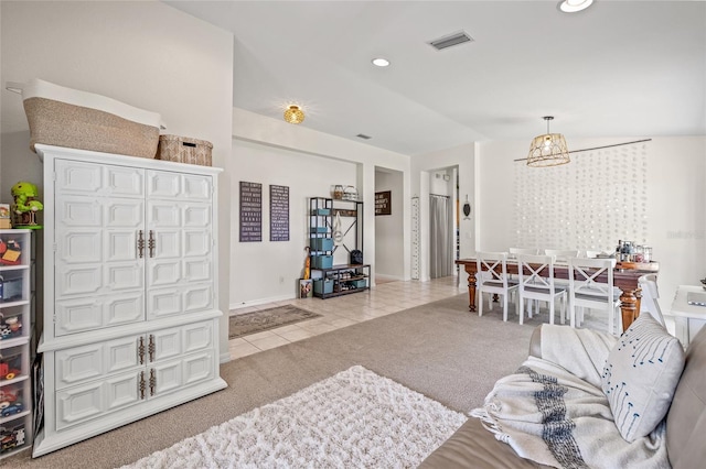11830 Autumn Creek Dr, Riverview, FL 33569 - living area with light carpet, light tile patterned floors, and recessed lighting