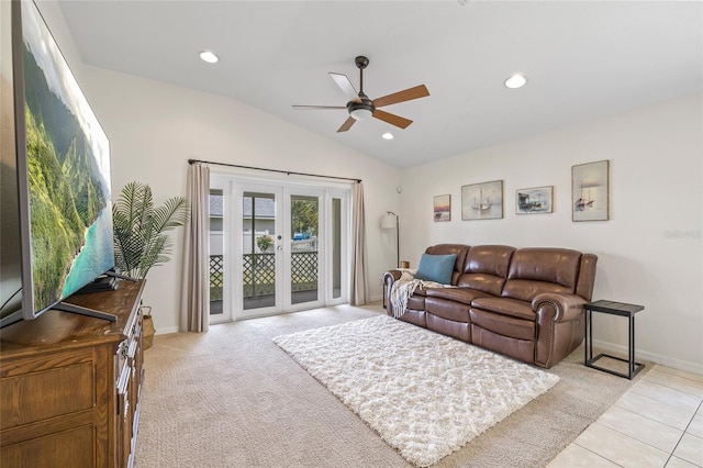 11830 Autumn Creek Dr, Riverview, FL 33569 - living area featuring ceiling fan, vaulted ceiling, recessed lighting, and light tile patterned floors