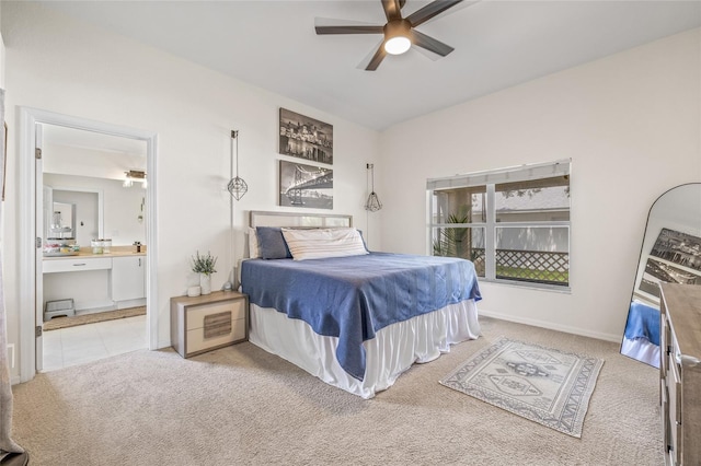 11830 Autumn Creek Dr, Riverview, FL 33569 - bedroom featuring carpet floors, connected bathroom, and a ceiling fan