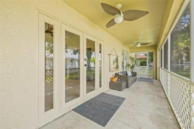 11830 Autumn Creek Dr, Riverview, FL 33569 - sunroom with a ceiling fan and french doors