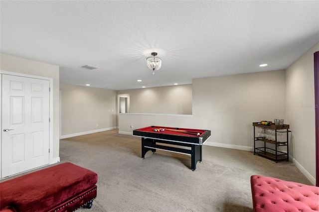 12821 Satin Lily Dr, Riverview, FL 33579 - game room featuring carpet, recessed lighting, billiards table, and a textured ceiling