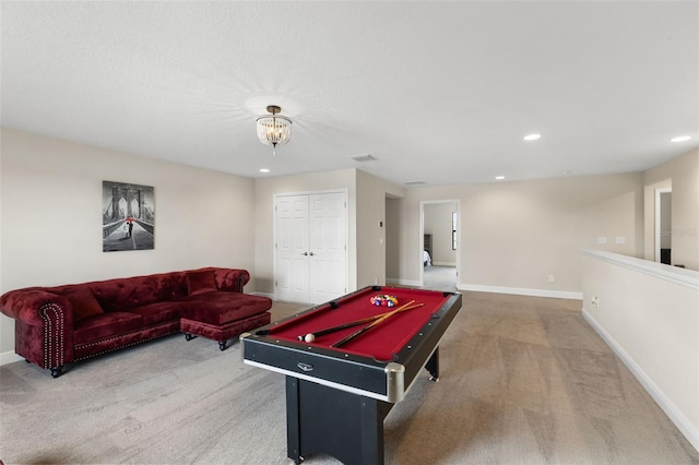12821 Satin Lily Dr, Riverview, FL 33579 - game room featuring carpet, recessed lighting, and billiards