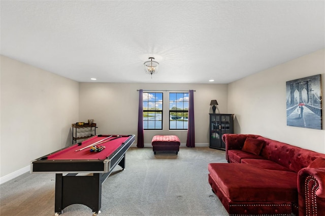 12821 Satin Lily Dr, Riverview, FL 33579 - game room featuring carpet, billiards, and recessed lighting