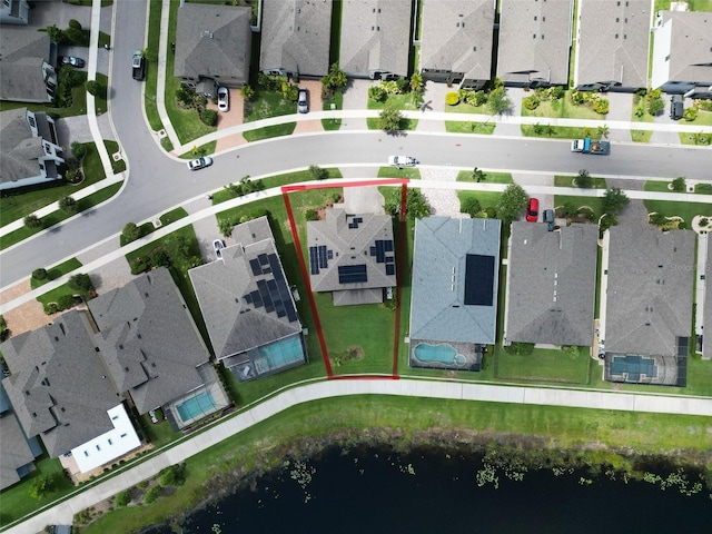 12821 Satin Lily Dr, Riverview, FL 33579 - aerial perspective of suburban area featuring property boundaries highlighted and a nearby body of water