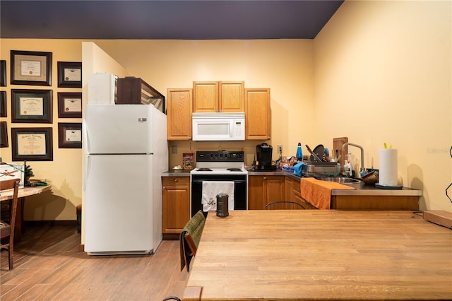 6924 Valrie Ln, Riverview, FL 33569 - kitchen featuring white appliances and light wood-style flooring
