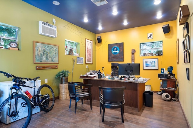 6924 Valrie Ln, Riverview, FL 33569 - office space featuring a wall mounted AC, wood finished floors, and recessed lighting