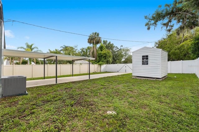 5055 9th St, Zephyrhills, FL 33542 - fenced backyard featuring a patio and a storage shed