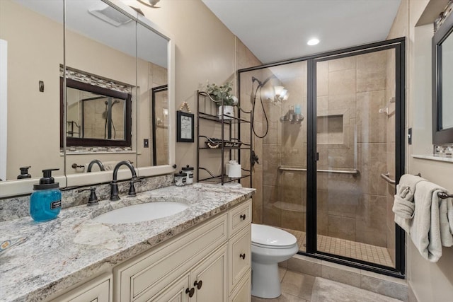 10584 N Dawnflower Pt, Crystal River, FL 34428 - bathroom with vanity, a stall shower, tile patterned flooring, and recessed lighting