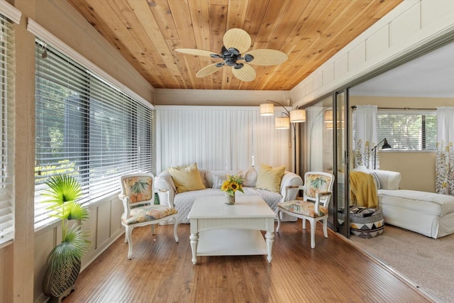 10584 N Dawnflower Pt, Crystal River, FL 34428 - living area featuring wooden ceiling, ceiling fan, and wood finished floors