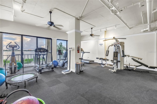 500 N Osceola Ave Unit 211, Clearwater, FL 33755 - workout area with a ceiling fan and a water view