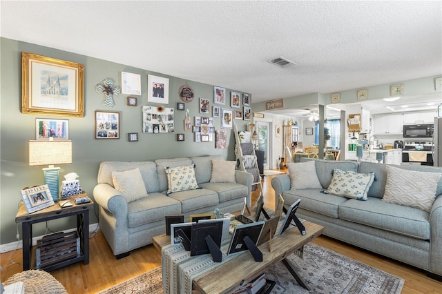 12234 Cider Mill Ln, Hudson, FL 34667 - living room featuring light wood finished floors and a textured ceiling
