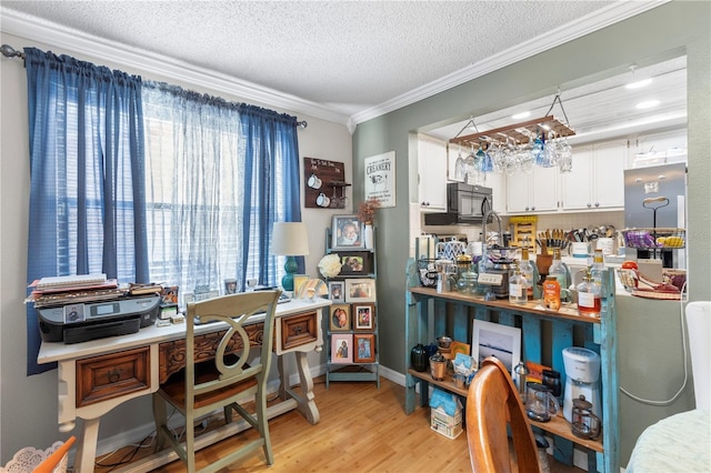 12234 Cider Mill Ln, Hudson, FL 34667 - office space featuring ornamental molding, light wood-type flooring, plenty of natural light, and a textured ceiling