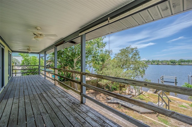 739 Chesapeake Dr, Tarpon Springs, FL 34689 - deck featuring a water view and ceiling fan