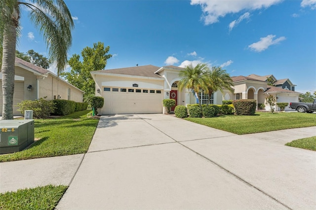 10409 Glen Willow Ln, Tampa, FL 33647 - view of front of property with an attached garage, a front lawn, driveway, and stucco siding