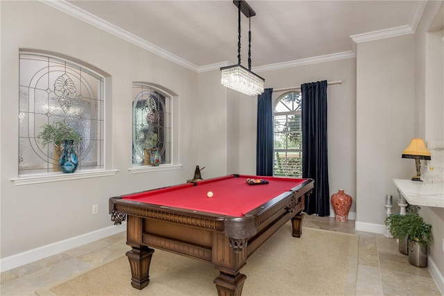 3042 Wentworth Way, Tarpon Springs, FL 34688 - playroom featuring billiards, ornamental molding, and light tile patterned floors